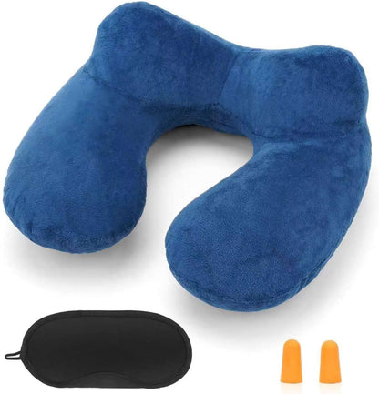 Inflatable Travel Pillow for Airplane Inflatable Neck Pillow for Traveling with Soft Velvet Washable Cover for Sleeping, Airplane,Train, Car, Office, Contoured Eye Masks, Earplugs (Dark Gray)