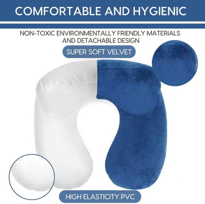 Inflatable Travel Pillow for Airplane Inflatable Neck Pillow for Traveling with Soft Velvet Washable Cover for Sleeping, Airplane,Train, Car, Office, Contoured Eye Masks, Earplugs (Dark Gray)