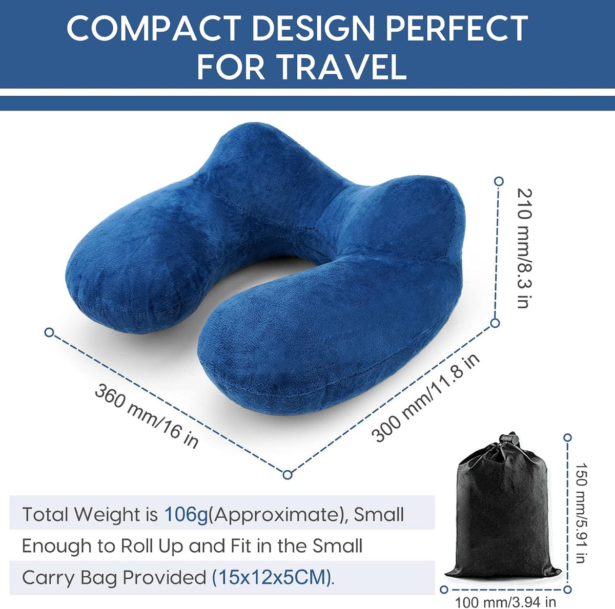 Inflatable Travel Pillow for Airplane Inflatable Neck Pillow for Traveling with Soft Velvet Washable Cover for Sleeping, Airplane,Train, Car, Office, Contoured Eye Masks, Earplugs (Dark Gray)