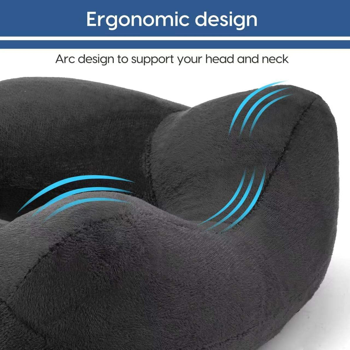 Inflatable Travel Pillow for Airplane Inflatable Neck Pillow for Traveling with Soft Velvet Washable Cover for Sleeping, Airplane,Train, Car, Office, Contoured Eye Masks, Earplugs (Dark Gray)