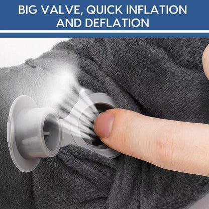 Inflatable Travel Pillow for Airplane Inflatable Neck Pillow for Traveling with Soft Velvet Washable Cover for Sleeping, Airplane,Train, Car, Office, Contoured Eye Masks, Earplugs (Dark Gray)
