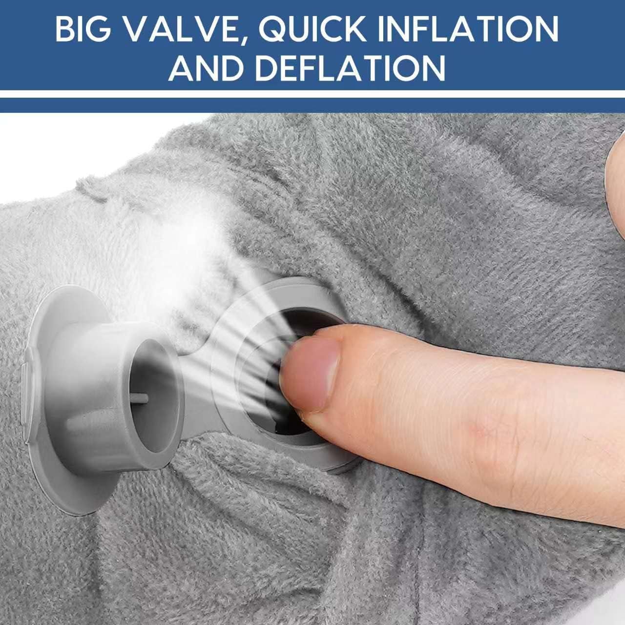 Inflatable Travel Pillow for Airplane Inflatable Neck Pillow for Traveling with Soft Velvet Washable Cover for Sleeping, Airplane,Train, Car, Office, Contoured Eye Masks, Earplugs (Dark Gray)