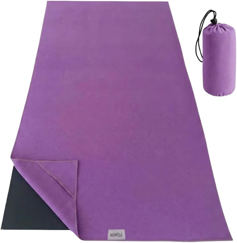 Non Slip Yoga Towel with Corner Pockets, Mat-Sized 24"x72", 100% Microfiber Sweat Absorbent, Perfect for Hot Yoga, Bikram, Pilates and More (Grey)