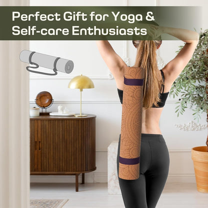 Cork Yoga Mat Non-Slip, Resists Sweat and Odors Exercise Mat with Carrying Strap for Hot Yoga, Pilates, Floor & Fitness Workouts, Fitness Mats Non-Slip Natural Rubber Base & Cork Mat (72'' x 26'' x 5mm Thick)