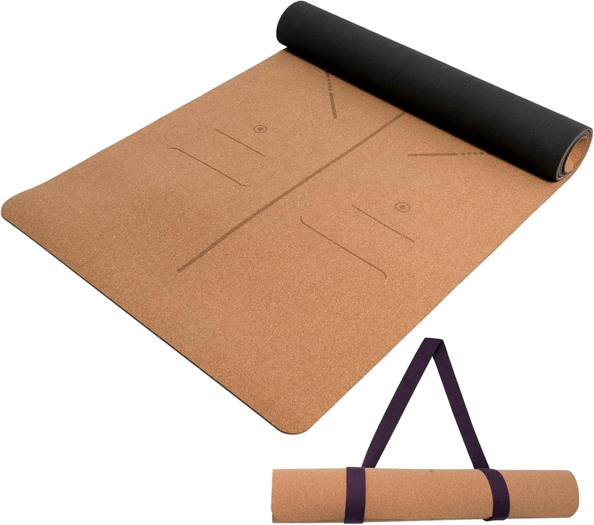 Cork Yoga Mat Non-Slip, Resists Sweat and Odors Exercise Mat with Carrying Strap for Hot Yoga, Pilates, Floor & Fitness Workouts, Fitness Mats Non-Slip Natural Rubber Base & Cork Mat (72'' x 26'' x 5mm Thick)