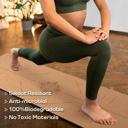 Cork Yoga Mat Non-Slip, Resists Sweat and Odors Exercise Mat with Carrying Strap for Hot Yoga, Pilates, Floor & Fitness Workouts, Fitness Mats Non-Slip Natural Rubber Base & Cork Mat (72'' x 26'' x 5mm Thick)