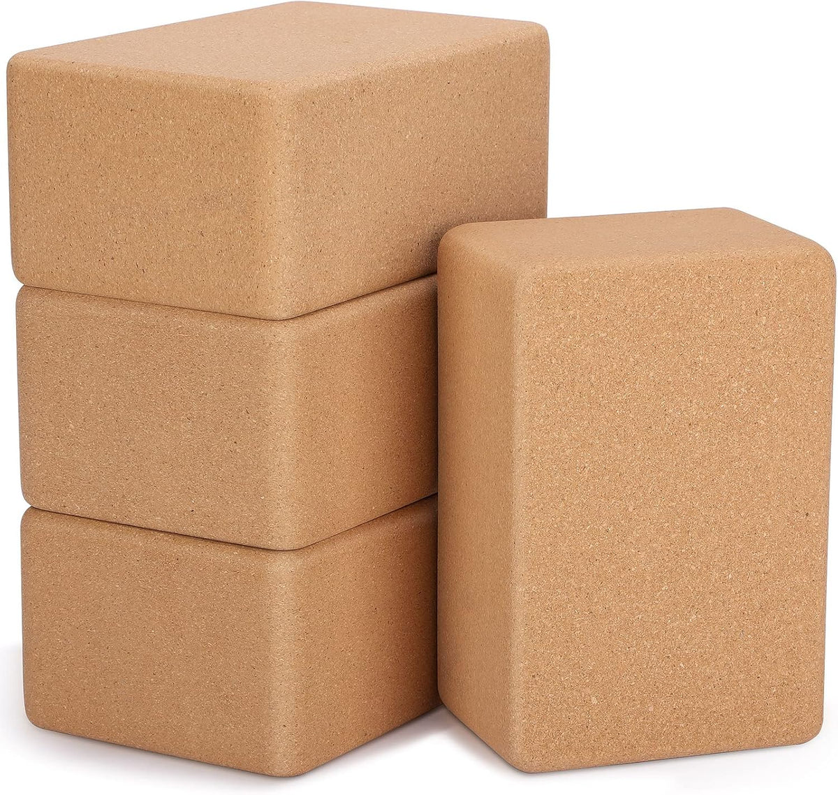 4 Pcs Cork Yoga Blocks, 9 x 6 x 4 in Non Slip Bricks | Natural Cork Surface, Textured Grip, High Density Support, Stable for Poses, Stretching Balance Pilates Use