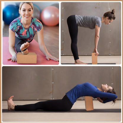 4 Pcs Cork Yoga Blocks, 9 x 6 x 4 in Non Slip Bricks | Natural Cork Surface, Textured Grip, High Density Support, Stable for Poses, Stretching Balance Pilates Use