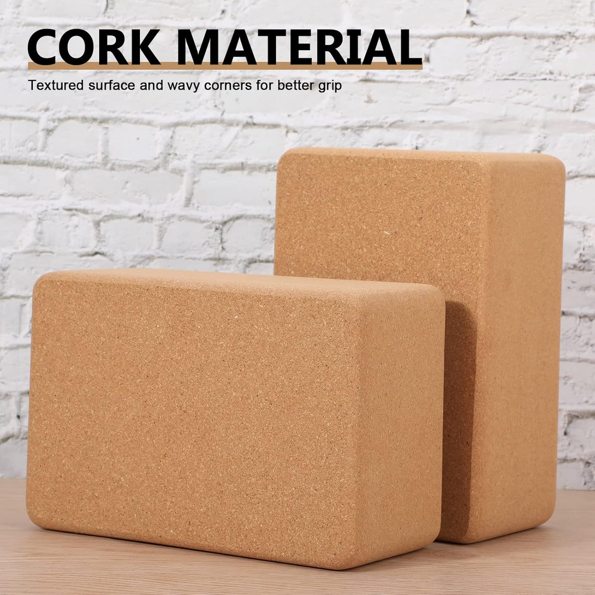 4 Pcs Cork Yoga Blocks, 9 x 6 x 4 in Non Slip Bricks | Natural Cork Surface, Textured Grip, High Density Support, Stable for Poses, Stretching Balance Pilates Use