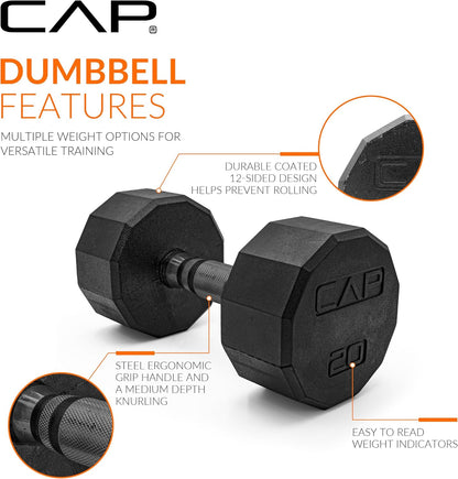 Rubber Coated Hex Dumbbell Set with Storage Rack | 100–210 lb Options, Space-Saving Vertical Compact Storage for Home Gym Strength Training