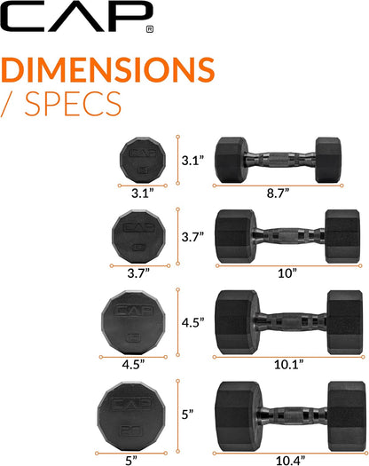 Rubber Coated Hex Dumbbell Set with Storage Rack | 100–210 lb Options, Space-Saving Vertical Compact Storage for Home Gym Strength Training