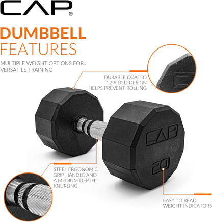 Rubber Coated Hex Dumbbell Set with Storage Rack | 100–210 lb Options, Space-Saving Vertical Compact Storage for Home Gym Strength Training