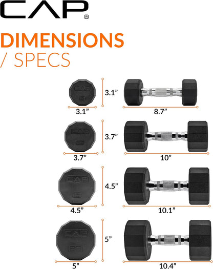 Rubber Coated Hex Dumbbell Set with Storage Rack | 100–210 lb Options, Space-Saving Vertical Compact Storage for Home Gym Strength Training