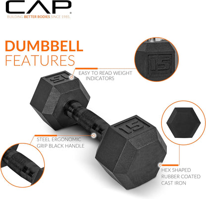 Rubber Coated Hex Dumbbell Set with Storage Rack | 100–210 lb Options, Space-Saving Vertical Compact Storage for Home Gym Strength Training