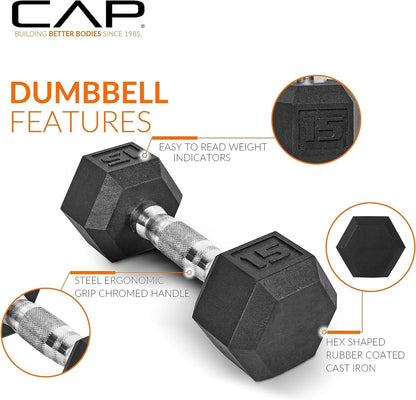 Rubber Coated Hex Dumbbell Set with Storage Rack | 100–210 lb Options, Space-Saving Vertical Compact Storage for Home Gym Strength Training