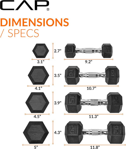 Rubber Coated Hex Dumbbell Set with Storage Rack | 100–210 lb Options, Space-Saving Vertical Compact Storage for Home Gym Strength Training
