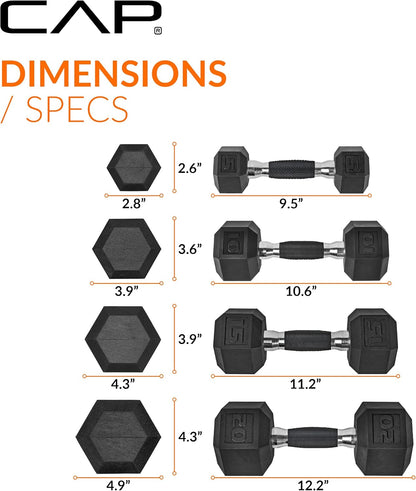 Rubber Coated Hex Dumbbell Set with Storage Rack | 100–210 lb Options, Space-Saving Vertical Compact Storage for Home Gym Strength Training