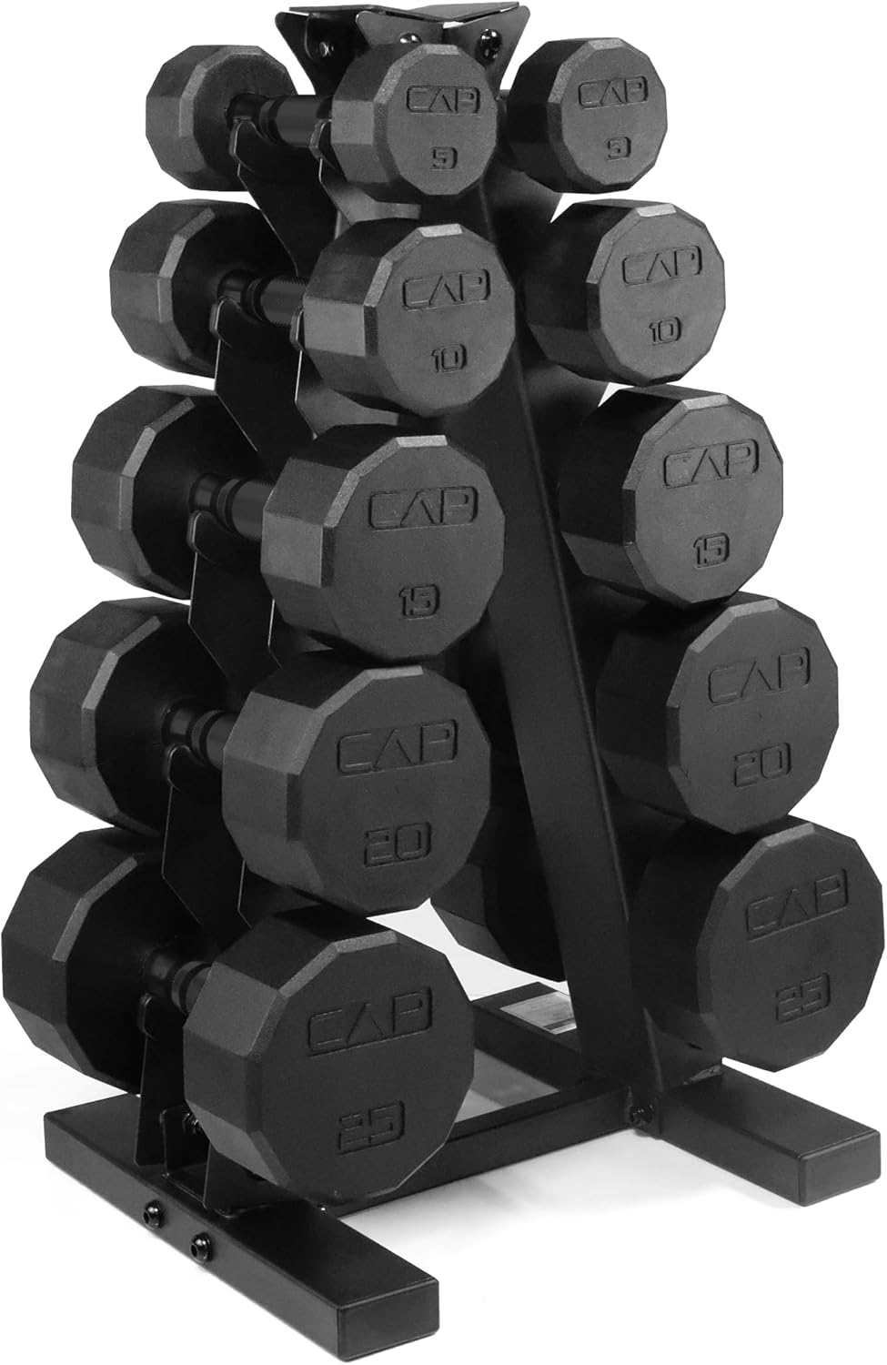 Rubber Coated Hex Dumbbell Set with Storage Rack | 100–210 lb Options, Space-Saving Vertical Compact Storage for Home Gym Strength Training