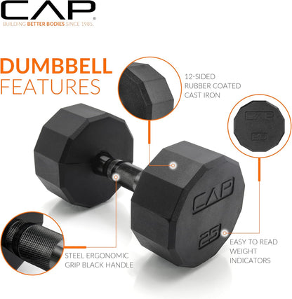 Rubber Coated Hex Dumbbell Set with Storage Rack | 100–210 lb Options, Space-Saving Vertical Compact Storage for Home Gym Strength Training