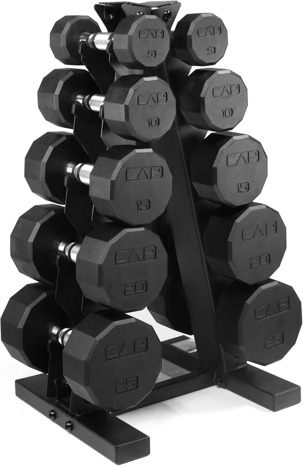 Rubber Coated Hex Dumbbell Set with Storage Rack | 100–210 lb Options, Space-Saving Vertical Compact Storage for Home Gym Strength Training