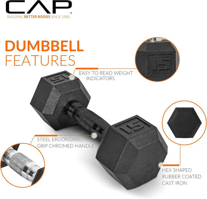 Rubber Coated Hex Dumbbell Set with Storage Rack | 100–210 lb Options, Space-Saving Vertical Compact Storage for Home Gym Strength Training