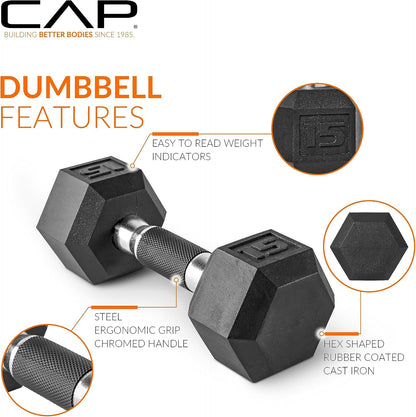 Rubber Coated Hex Dumbbell Set with Storage Rack | 100–210 lb Options, Space-Saving Vertical Compact Storage for Home Gym Strength Training