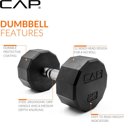 Rubber Coated Hex Dumbbell Set with Storage Rack | 100–210 lb Options, Space-Saving Vertical Compact Storage for Home Gym Strength Training