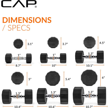 Rubber Coated Hex Dumbbell Set with Storage Rack | 100–210 lb Options, Space-Saving Vertical Compact Storage for Home Gym Strength Training