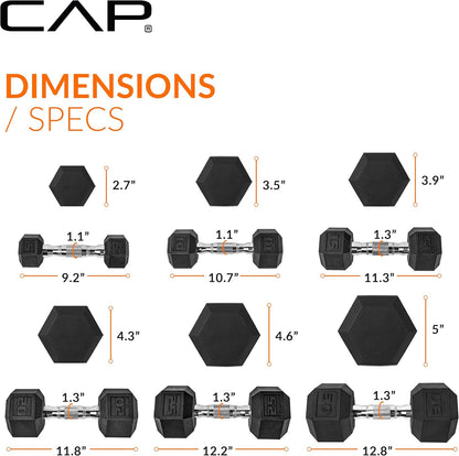 Rubber Coated Hex Dumbbell Set with Storage Rack | 100–210 lb Options, Space-Saving Vertical Compact Storage for Home Gym Strength Training