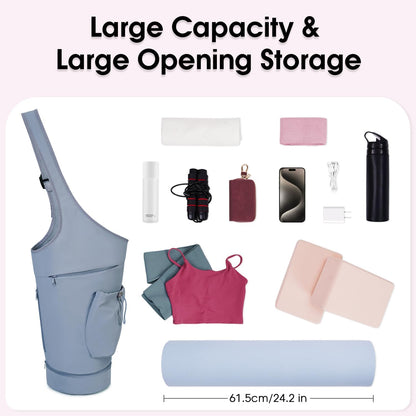 Yoga Mat Bag, Large Opening Long Tote Yoga Mat Carrier Holder Bag with Waterproof Wet Pocket and Drawstring Water Bottle Pocket, Adjustable Shoulder Strap Storage Bag, patent pending