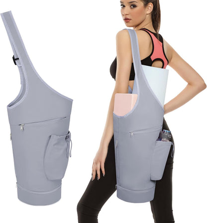 Yoga Mat Bag, Large Opening Long Tote Yoga Mat Carrier Holder Bag with Waterproof Wet Pocket and Drawstring Water Bottle Pocket, Adjustable Shoulder Strap Storage Bag, patent pending