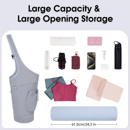 Yoga Mat Bag, Large Opening Long Tote Yoga Mat Carrier Holder Bag with Waterproof Wet Pocket and Drawstring Water Bottle Pocket, Adjustable Shoulder Strap Storage Bag, patent pending