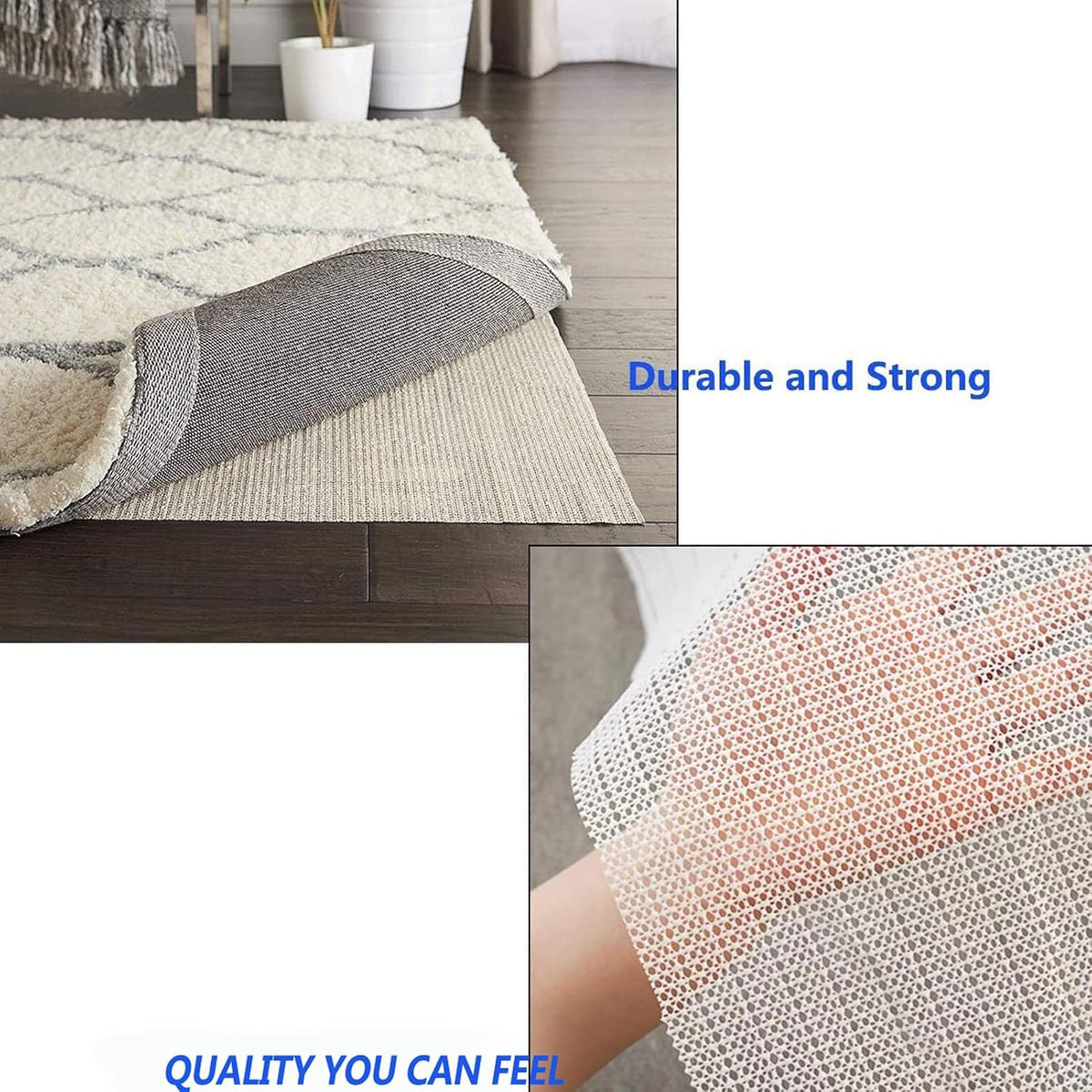 Non SlipGripper Pad for Hardwood Floors, Area Rug Pads for Tile Floor, Under Carpet Anti Skid Mat, Keep Your Rug Safe in Place,Can be Cut to Any Size (White, 27.6x63inch)
