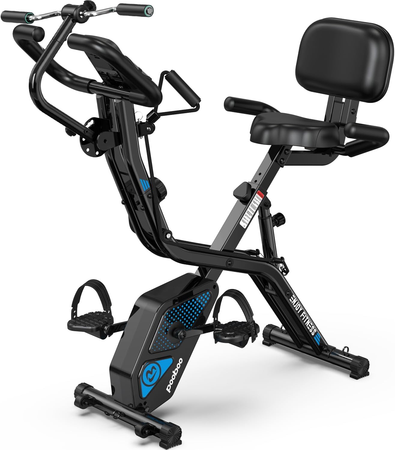 Folding Exercise Bike, Foldable Upright Stationary Bike, Indoor Cycling Magnetic X-Bike with 8-Level Adjustable Resistance, 6.6 LBS Flywheel, 300LB Capacity, Back Support Cushion for Home Gym