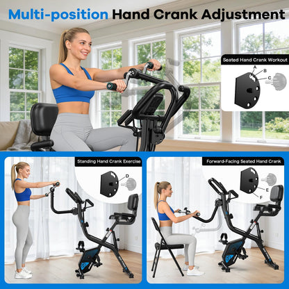 Folding Exercise Bike, Foldable Upright Stationary Bike, Indoor Cycling Magnetic X-Bike with 8-Level Adjustable Resistance, 6.6 LBS Flywheel, 300LB Capacity, Back Support Cushion for Home Gym