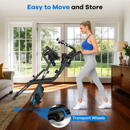 Folding Exercise Bike, Foldable Upright Stationary Bike, Indoor Cycling Magnetic X-Bike with 8-Level Adjustable Resistance, 6.6 LBS Flywheel, 300LB Capacity, Back Support Cushion for Home Gym