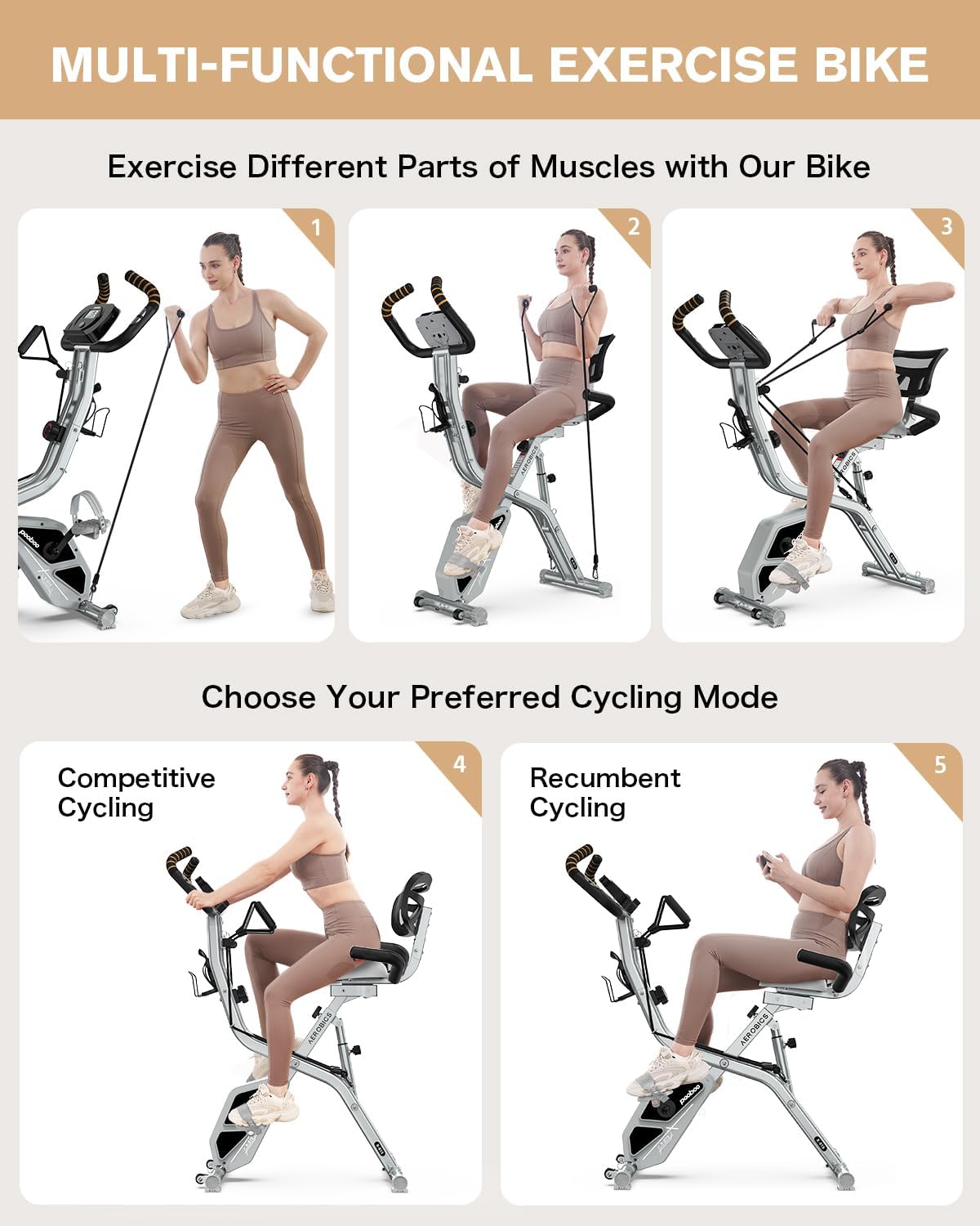 Folding Exercise Bike, Foldable Upright Stationary Bike, Indoor Cycling Magnetic X-Bike with 8-Level Adjustable Resistance, 6.6 LBS Flywheel, 300LB Capacity, Back Support Cushion for Home Gym