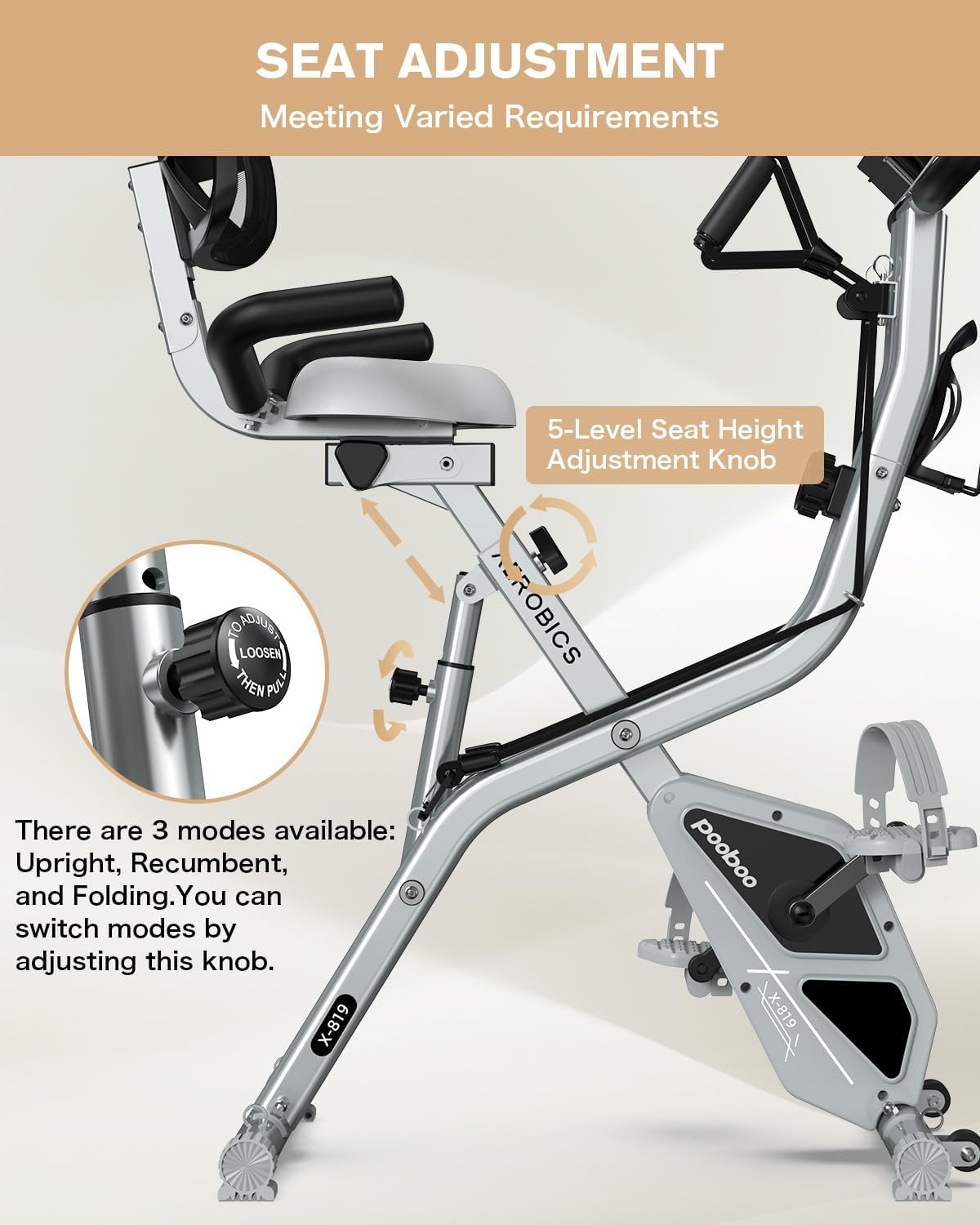 Folding Exercise Bike, Foldable Upright Stationary Bike, Indoor Cycling Magnetic X-Bike with 8-Level Adjustable Resistance, 6.6 LBS Flywheel, 300LB Capacity, Back Support Cushion for Home Gym