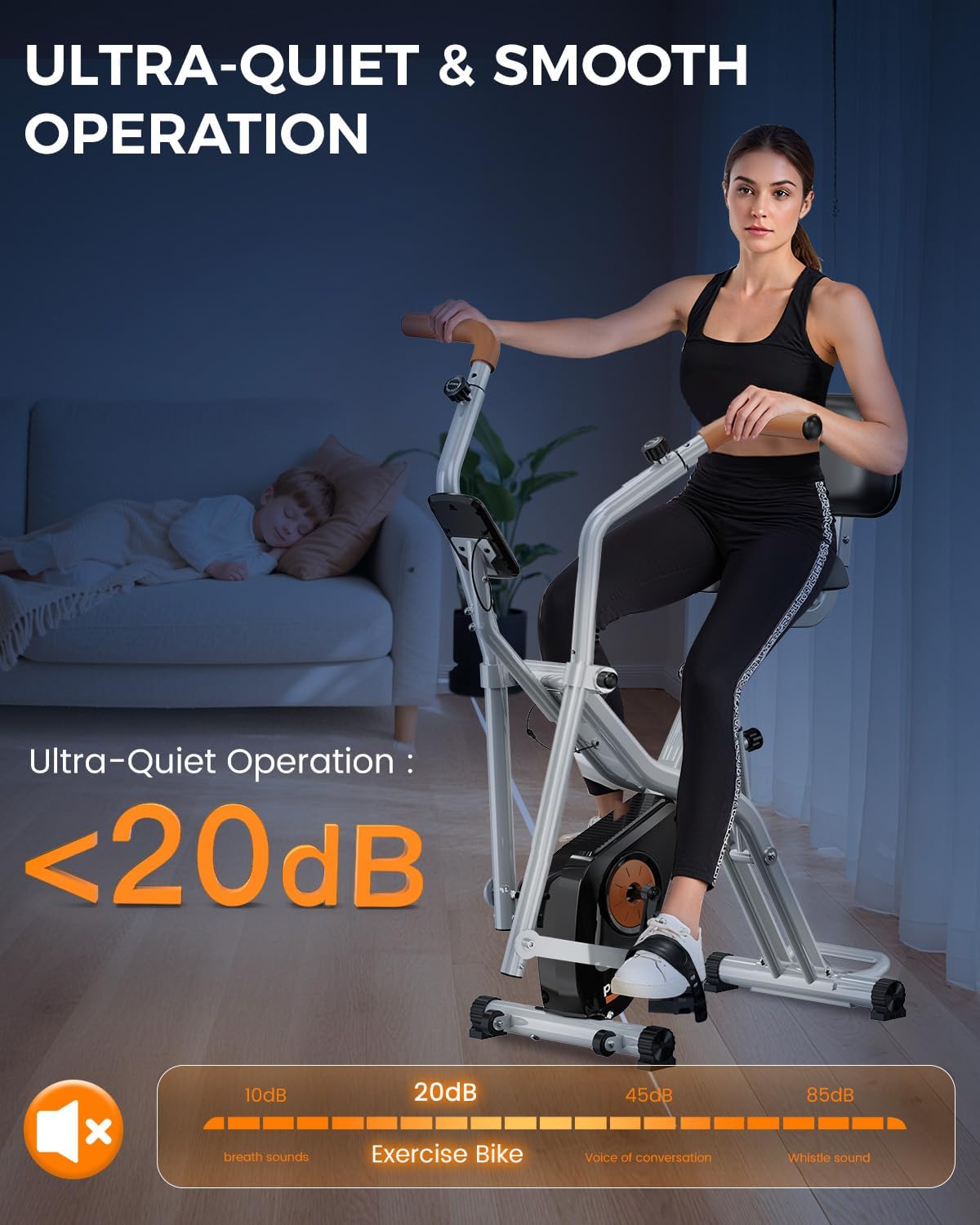 Folding Exercise Bike, Foldable Upright Stationary Bike, Indoor Cycling Magnetic X-Bike with 8-Level Adjustable Resistance, 6.6 LBS Flywheel, 300LB Capacity, Back Support Cushion for Home Gym