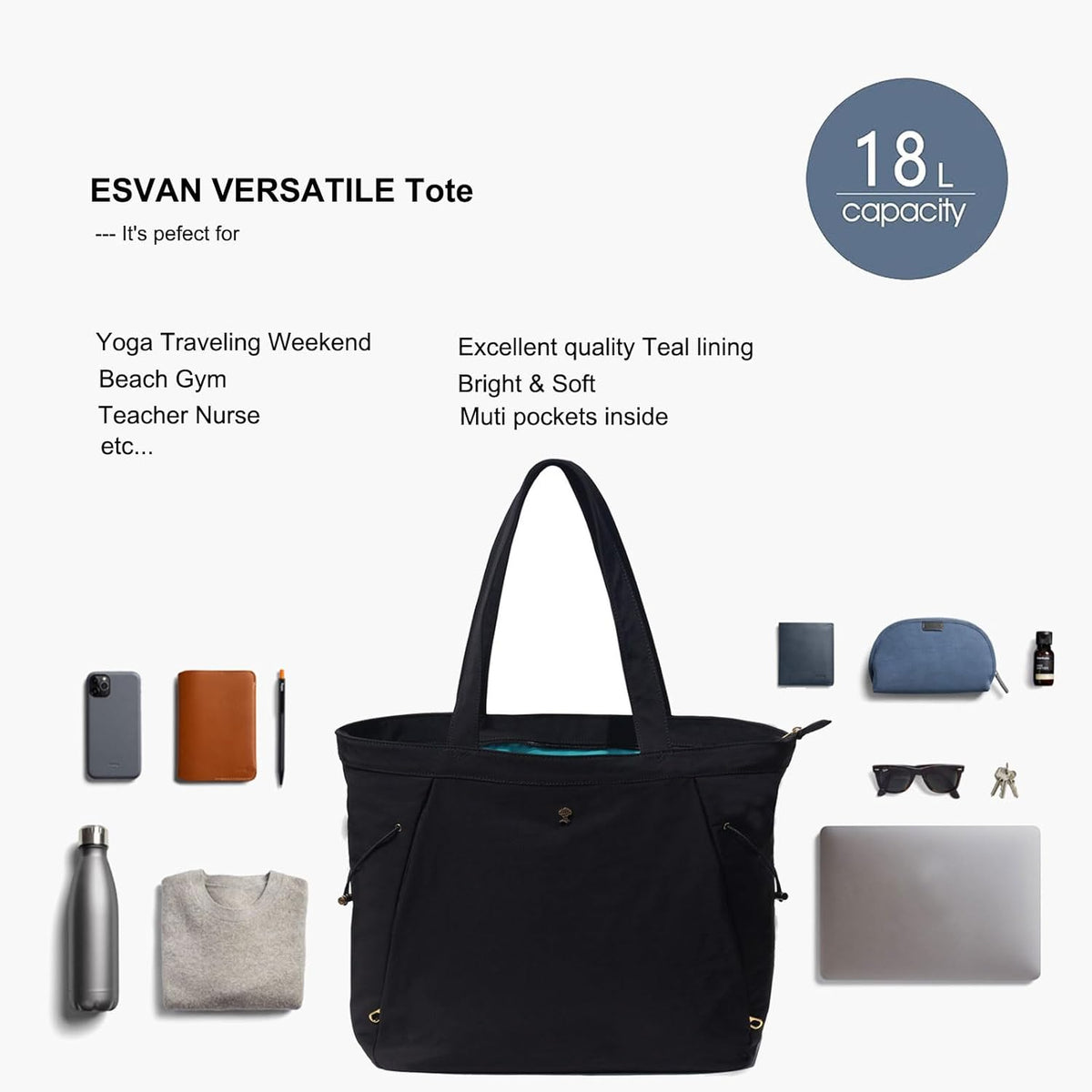 Yoga Tote Bag for Women Shoulder Bags Drawstring for Office Workout Travel Carryall Pilates Gym and Beach