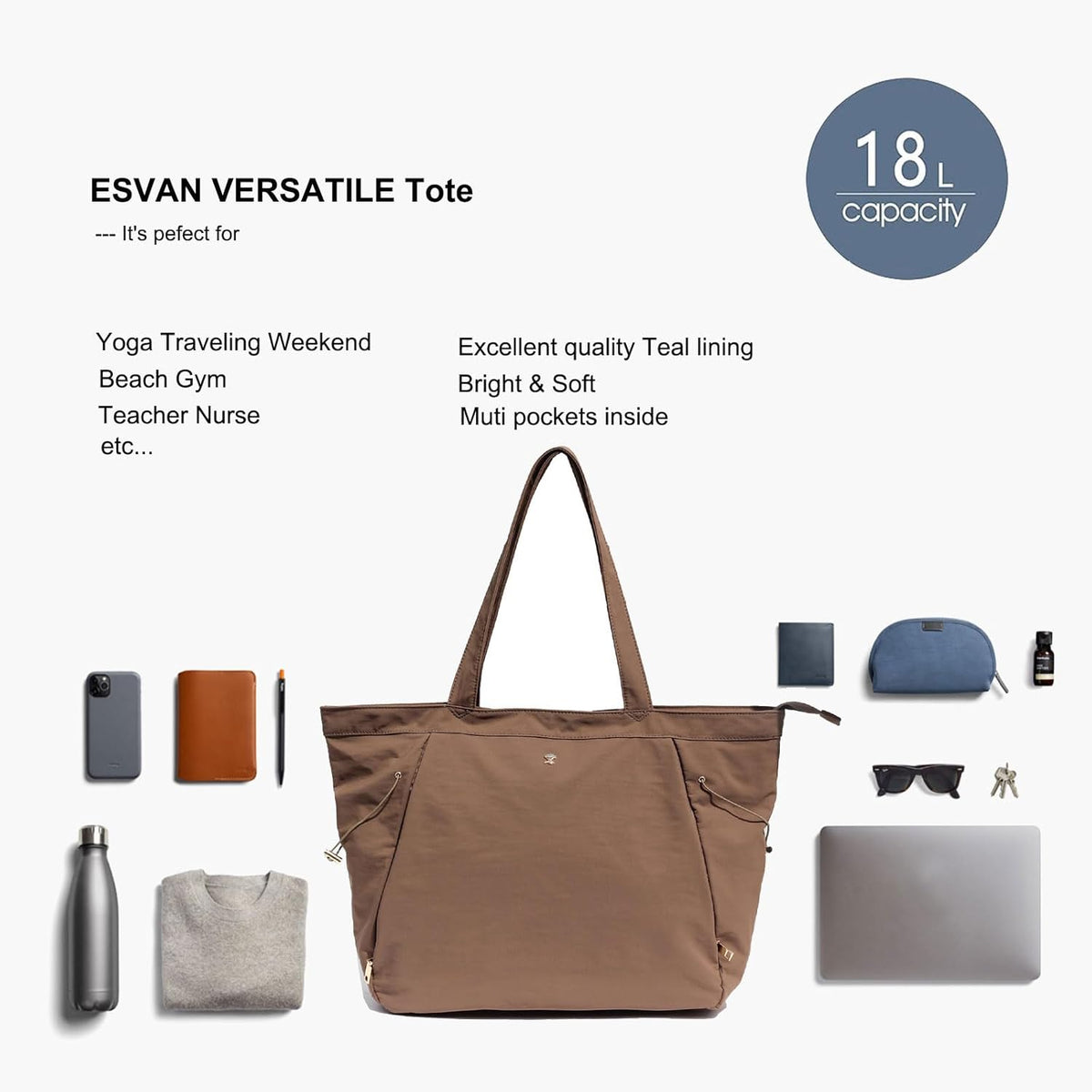 Yoga Tote Bag for Women Shoulder Bags Drawstring for Office Workout Travel Carryall Pilates Gym and Beach