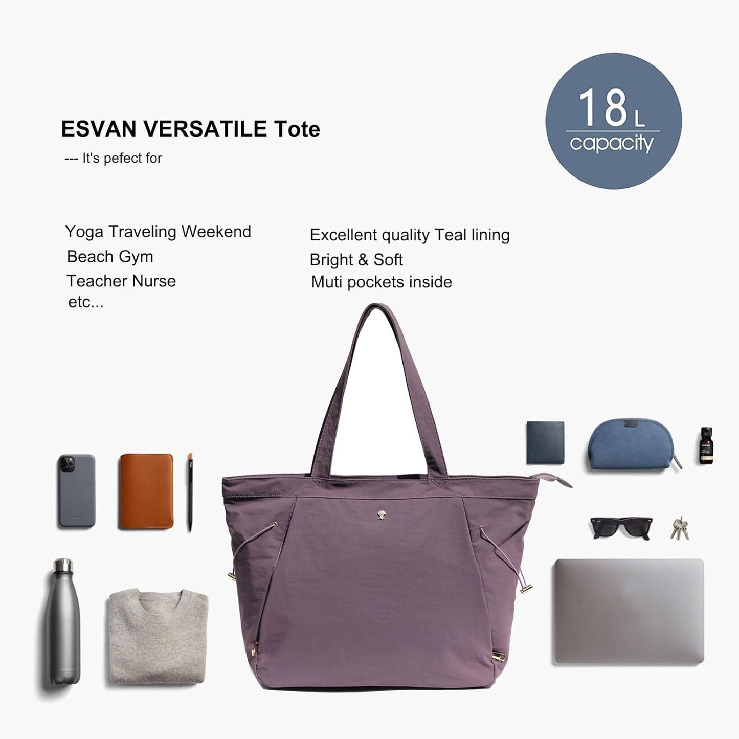 Yoga Tote Bag for Women Shoulder Bags Drawstring for Office Workout Travel Carryall Pilates Gym and Beach