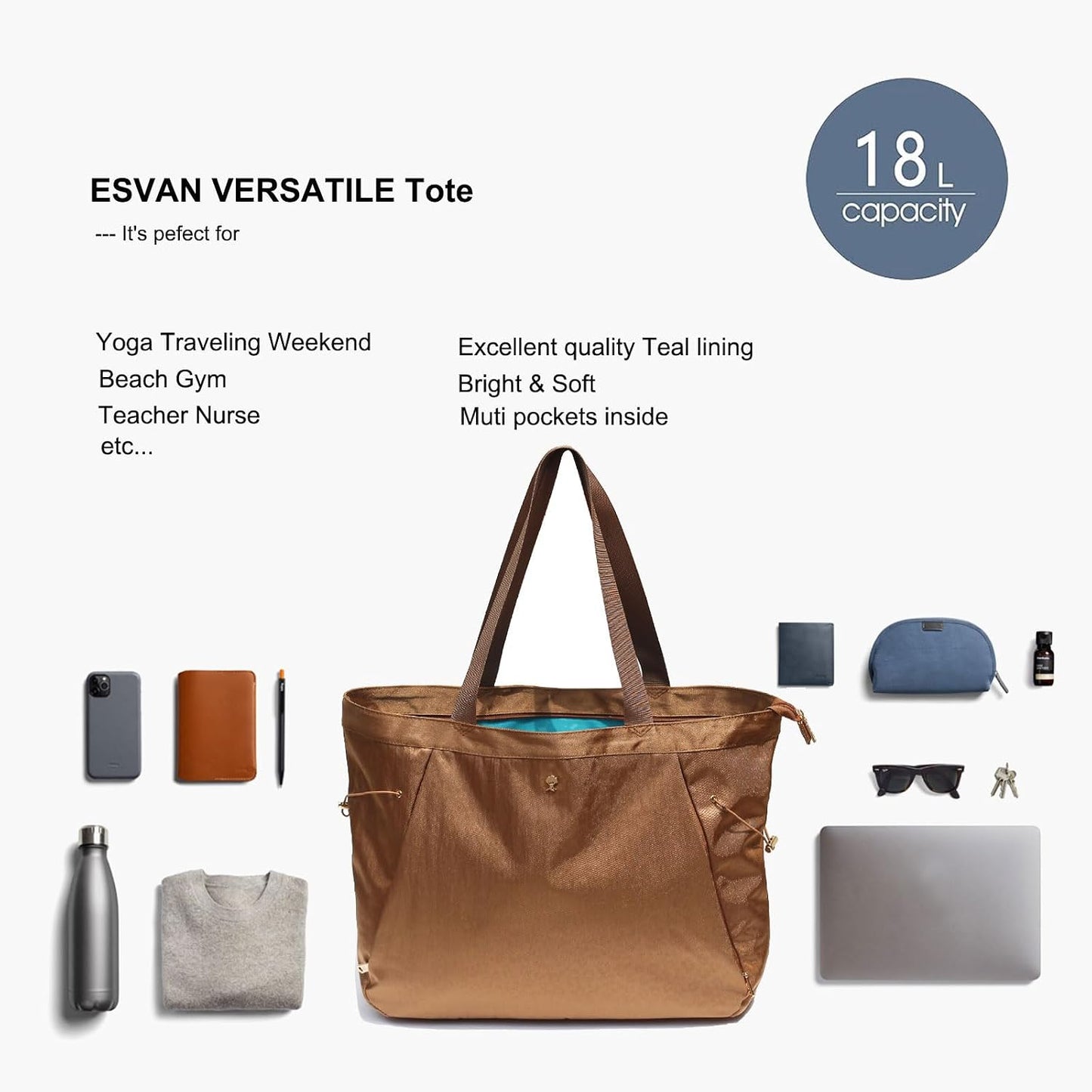 Yoga Tote Bag for Women Shoulder Bags Drawstring for Office Workout Travel Carryall Pilates Gym and Beach
