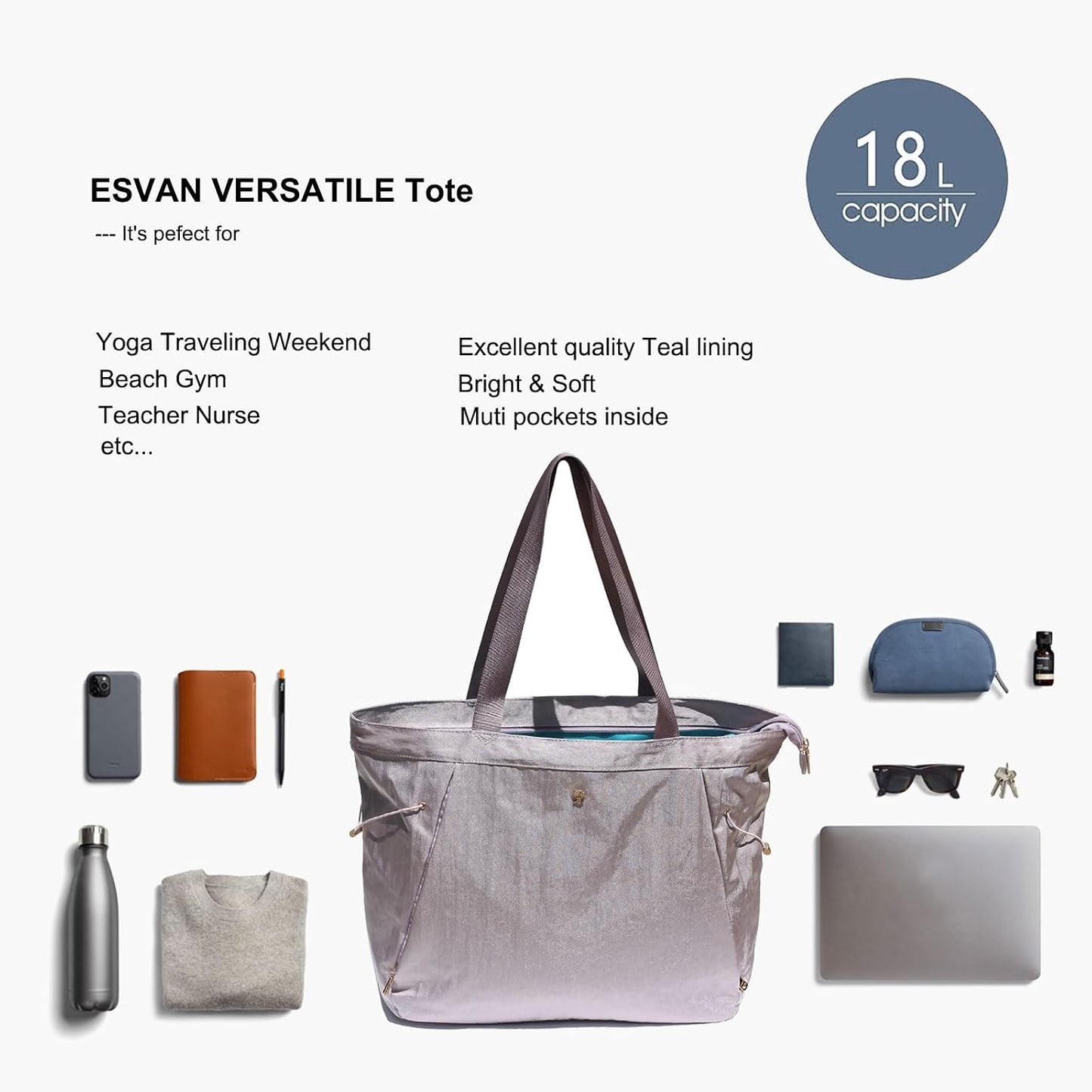 Yoga Tote Bag for Women Shoulder Bags Drawstring for Office Workout Travel Carryall Pilates Gym and Beach