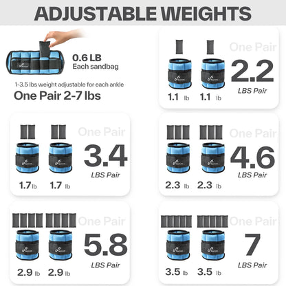 Adjustable Ankle Weights for Women and Men 7 lbs/Pair Adjustable Leg Weights with Secure Straps, Strength Training Weighted for Yoga, Walking, Running, Aerobics, Gym, Physical Therapy