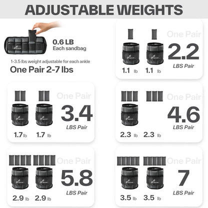 Adjustable Ankle Weights for Women and Men 7 lbs/Pair Adjustable Leg Weights with Secure Straps, Strength Training Weighted for Yoga, Walking, Running, Aerobics, Gym, Physical Therapy