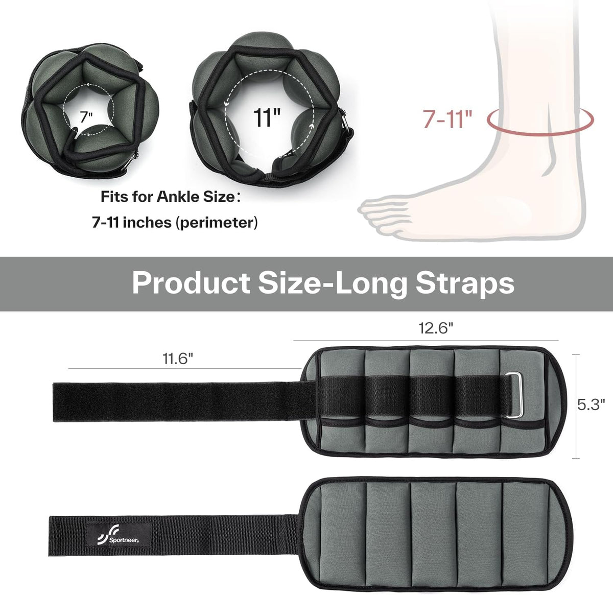 Adjustable Ankle Weights for Women and Men 7 lbs/Pair Adjustable Leg Weights with Secure Straps, Strength Training Weighted for Yoga, Walking, Running, Aerobics, Gym, Physical Therapy