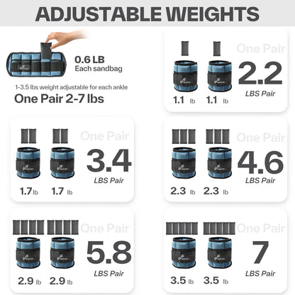 Adjustable Ankle Weights for Women and Men 7 lbs/Pair Adjustable Leg Weights with Secure Straps, Strength Training Weighted for Yoga, Walking, Running, Aerobics, Gym, Physical Therapy