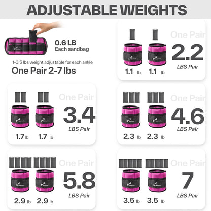 Adjustable Ankle Weights for Women and Men 7 lbs/Pair Adjustable Leg Weights with Secure Straps, Strength Training Weighted for Yoga, Walking, Running, Aerobics, Gym, Physical Therapy