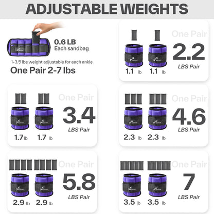 Adjustable Ankle Weights for Women and Men 7 lbs/Pair Adjustable Leg Weights with Secure Straps, Strength Training Weighted for Yoga, Walking, Running, Aerobics, Gym, Physical Therapy